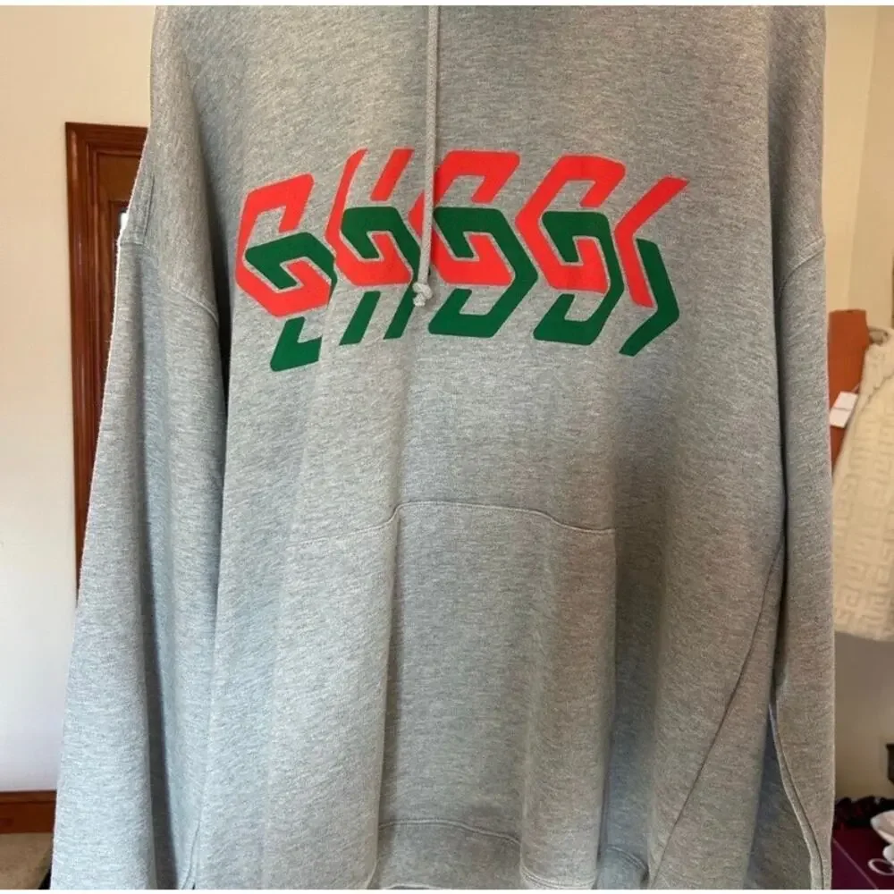 Men's Gucci chain, print jersey, cotton hoodie, size XXL made in Italy